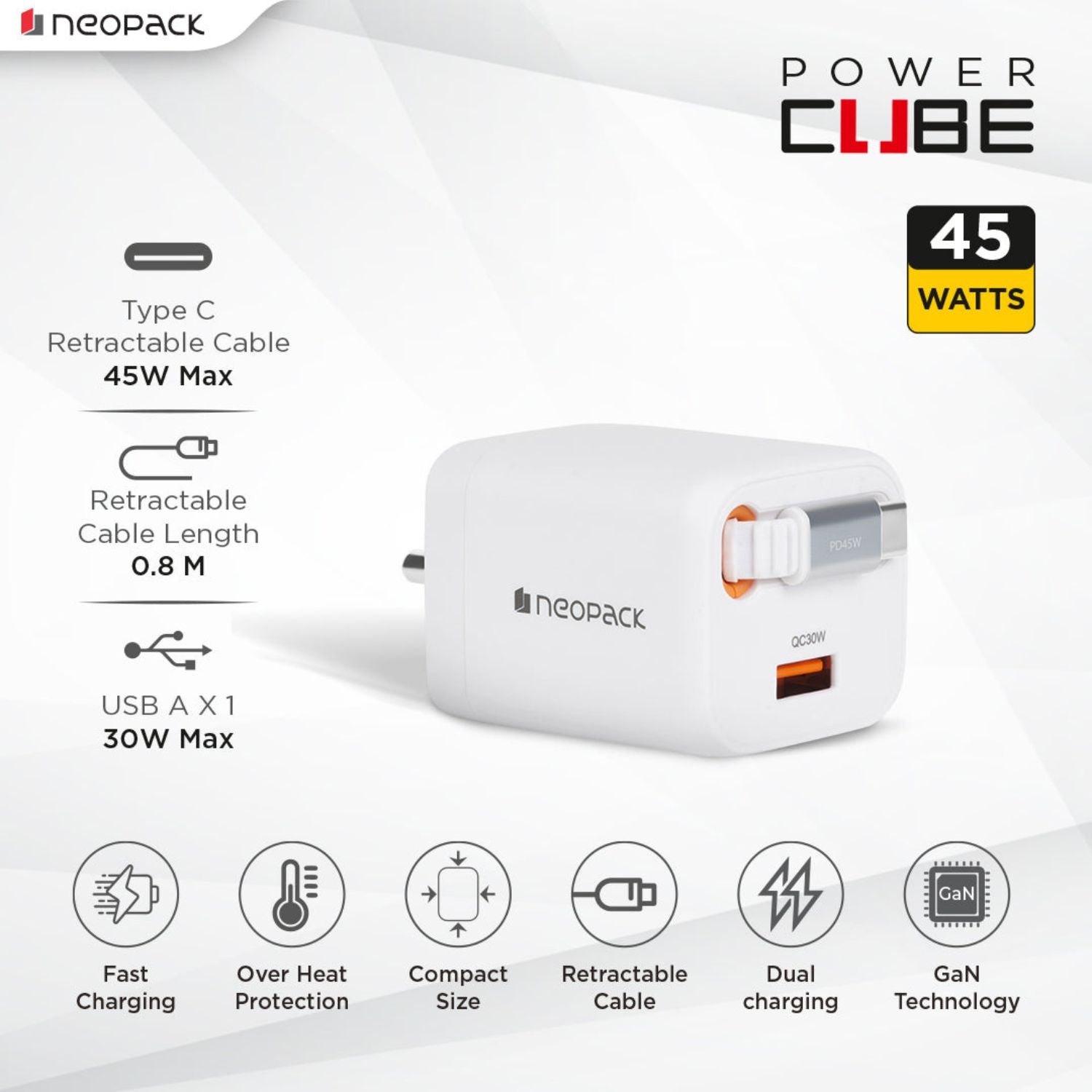 NeopackPowerCube45WWallChargerwithRetractableCableOnlineBuyIndia - Hey Jimmy